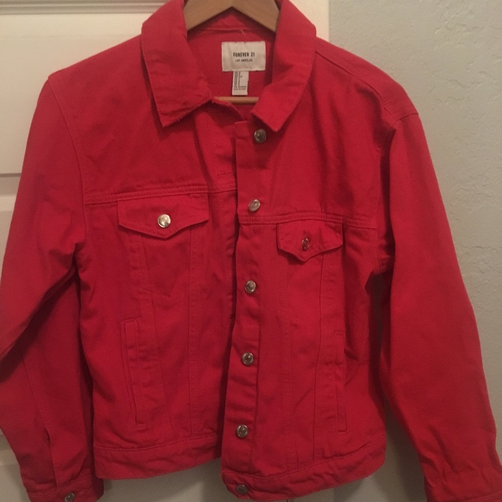 Forever 21 Women’s Red Denim Button Up Jacket